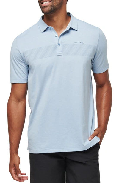 Travismathew The Heater Jungle Pyramid Chest Stripe Golf Polo In Heather Ash Blue