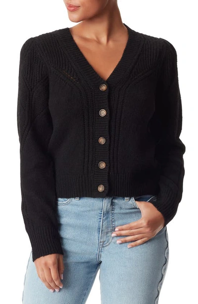 Sam Edelman Julietta Puff Sleeve Mixed Stitch Cardigan In Black