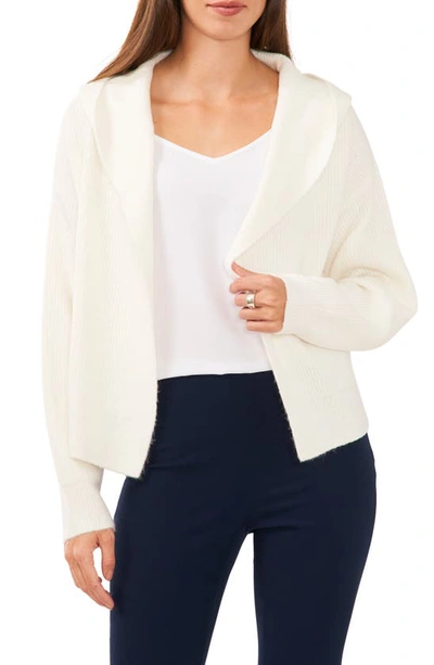 Halogen Rib Open Front Hooded Cardigan In Off White