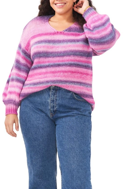 Vince Camuto Roving Stripe Sweater In Berry Hibiscus