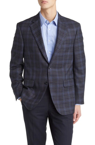 Peter Millar Tailored Fit Plaid Wool Sport Coat In Charcoal