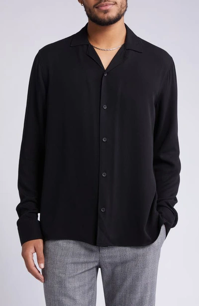 Open Edit Solid Notch Collar Shirt In Black