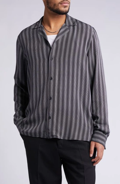 Open Edit Ombré Stripe Button-up Shirt In Black- White Ombre Stripe