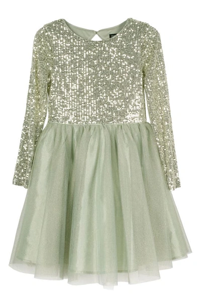 Zunie Kids' Sequin Long Sleeve Party Dress In Sage