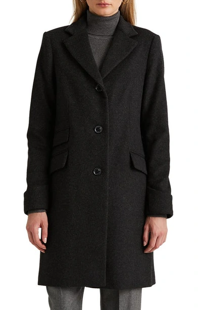 Lauren Ralph Lauren Reefer Wool Blend Coat In Charcoal