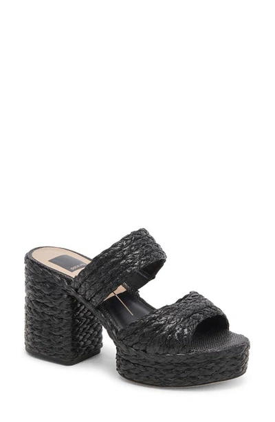 Dolce Vita Latoya Raffia Platform Sandal In Black Raffia
