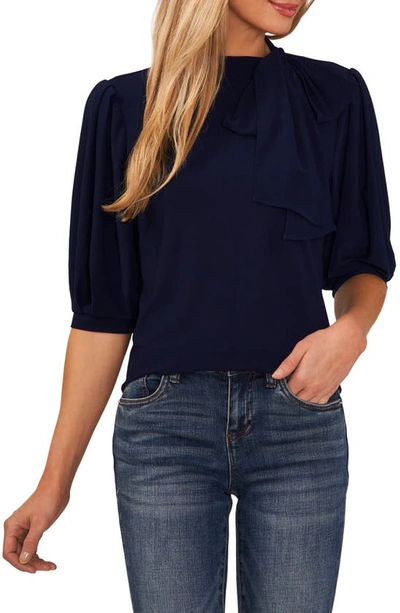 Cece Bow Knit Top In Navy Blue Jay
