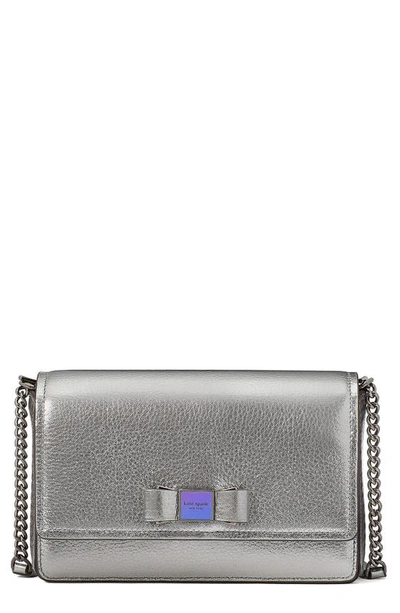 Kate Spade Morgan Bow Embellished Metallic Leather Wallet On A Chain In Silver