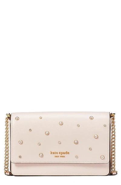 Kate Spade Studded Saffiano Leather Wallet On A Chain In Pale Dogwood