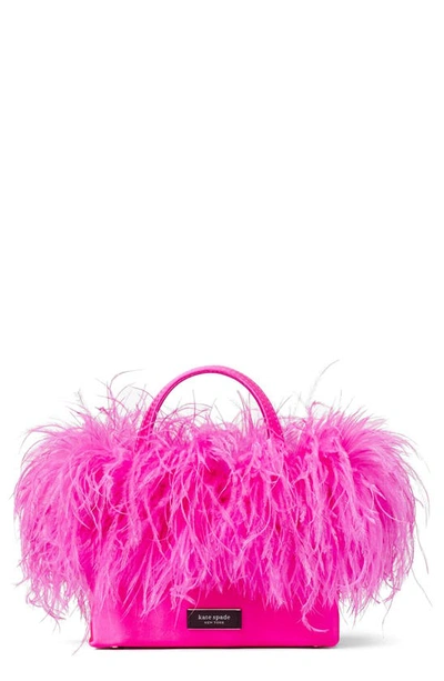 Kate Spade Small Sam Icon Feather Embellished Crossbody Bag In Vivid Snapdragon
