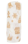 Little Unicorn Cotton Muslin Swaddle Blanket In Gingerbread Village