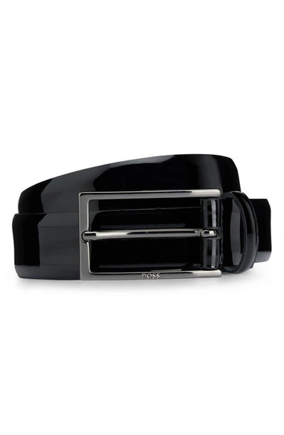 Hugo Boss Carmello Patent Leather Belt In Black
