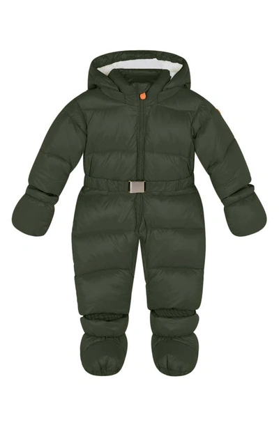 Save The Duck Babies' Hooded Quilted Snowsuit With Removable Mittens In Green