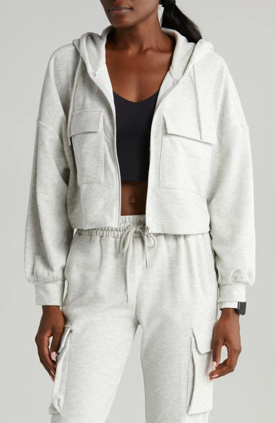 Zella Utility Zip Hoodie In Ivory Dove Heather