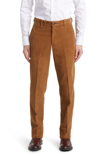 Berle Charleston Khakis Flat Front 14 Wale Corduroy Dress Trousers In Tobacco