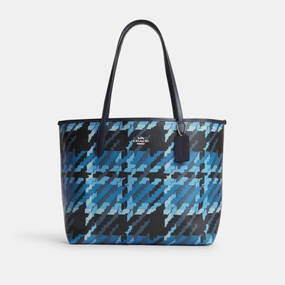 Coach Outlet City Tote With Graphic Plaid Print In Blue