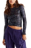 Free People Gold Rush Sequin Top In Black Combo