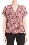 Max Studio Patterned Surplice Crepe Blouse In Wine Floral