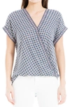 Max Studio Patterned Surplice Crepe Blouse In Navy Daisy Field