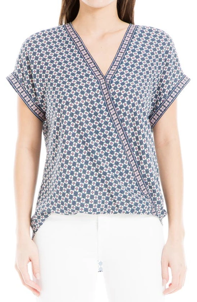 Max Studio Patterned Surplice Crepe Blouse In Navy Daisy Field
