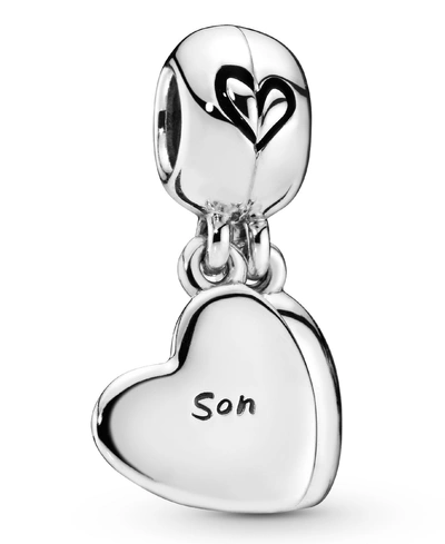 Pandora Sterling Silver Mother Son Heart Split Dangle Charm In Black