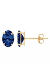 A & M 14k Gold Green Cz Oval Stud Earrings In Sapphire