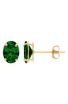 A & M 14k Gold Green Cz Oval Stud Earrings