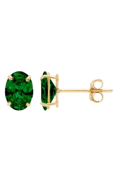 A & M 14k Gold Green Cz Oval Stud Earrings