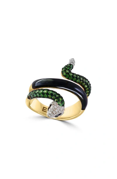 Effy 14k Gold Diamond & Tsavorite Snake Coil Ring In Yellow Gold/ Black