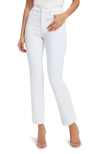 Good American Good Straight High Waist Raw Hem Straight Leg Jeans In White037