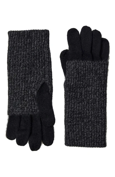 Amicale Cashmere Foldover Gloves In Black/ Grey