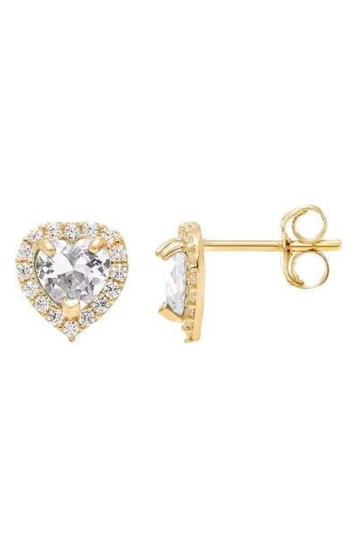 A & M 14k Gold Cz Heart Stud Earrings In Yellow / Clear