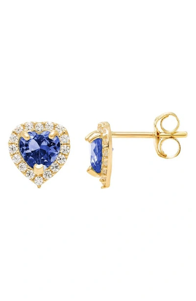 A & M 14k Gold Cz Heart Stud Earrings In Yellow / Sapphire