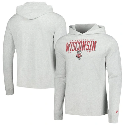 League Collegiate Wear Ash Wisconsin Badgers Team Stack Tumble Long Sleeve Hooded T-shirt