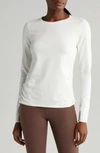Zella Ruched Long Sleeve T-shirt In Ivory Egret