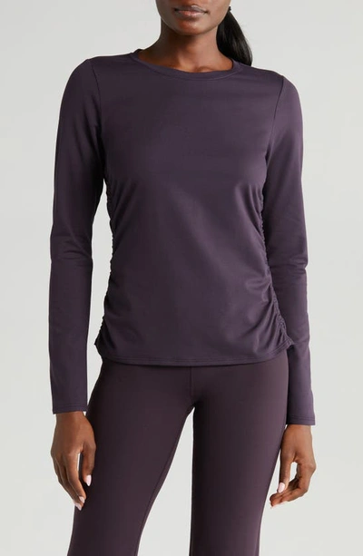 Zella Ruched Long Sleeve T-shirt In Purple Nebula