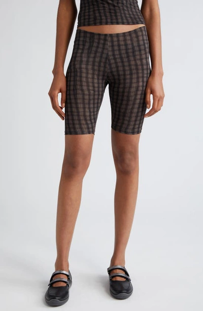 Paloma Wool Deck Plaid Stretch Jersey Bike Shorts In Dark Brown