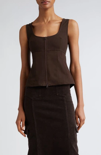 Paloma Wool Taurs Sleeveless Cotton Zip Top In Brown
