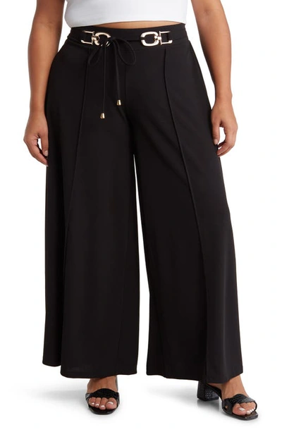 By Design Vivica High Waist Belted Wide Leg Pants In Black