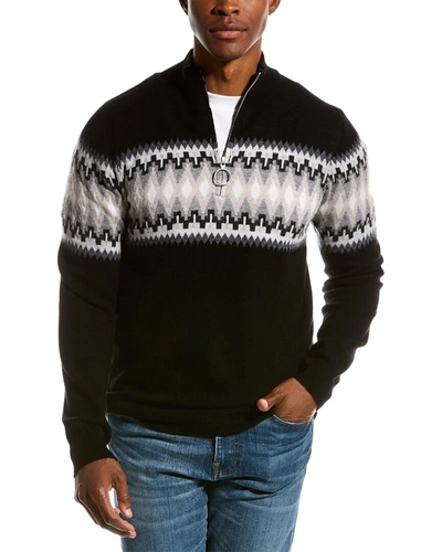 Scott & Scott London Tonal Wool & Cashmere-blend Half-zip Pullover In Black