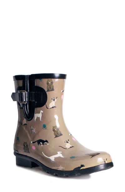 Nomad Droplet Patterned Waterproof Rain Boot In Taupe Cats