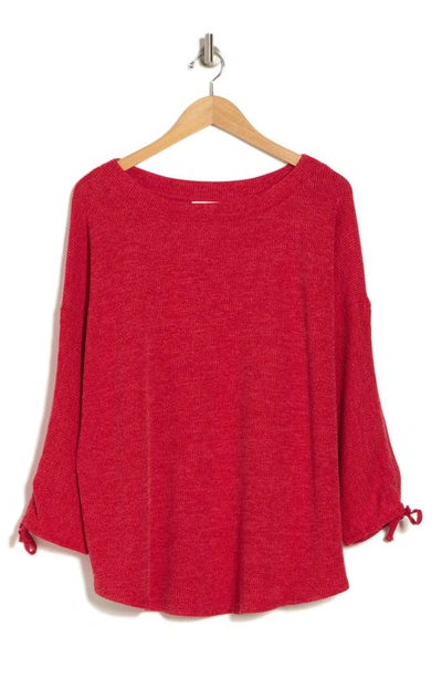 Max Studio Tie Cinched Sleeve Ribbed Top In Red