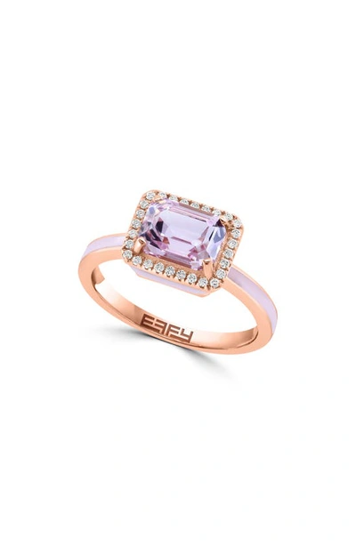 Effy 14k Rose Gold Kunzite Diamond Halo Enamel Band Ring In Pink