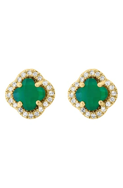 Effy 14k Yellow Gold Green Onyx & Diamond Halo Quatrefoil Stud Earrings