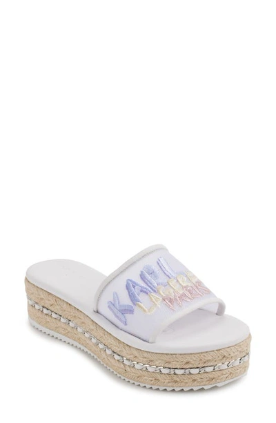 Karl Lagerfeld Kamara Embroidered Platform Slide Sandal In Bright White/multi