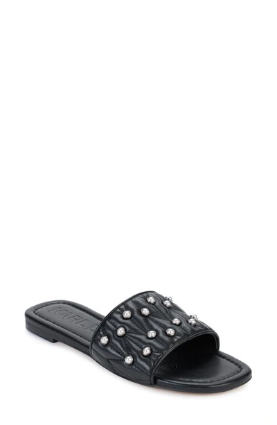 Karl Lagerfeld Madyson Imitation Pearl Slide Sandal In Black