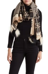 La Fiorentina Plaid Pom Trim Wrap In Black/ Beige