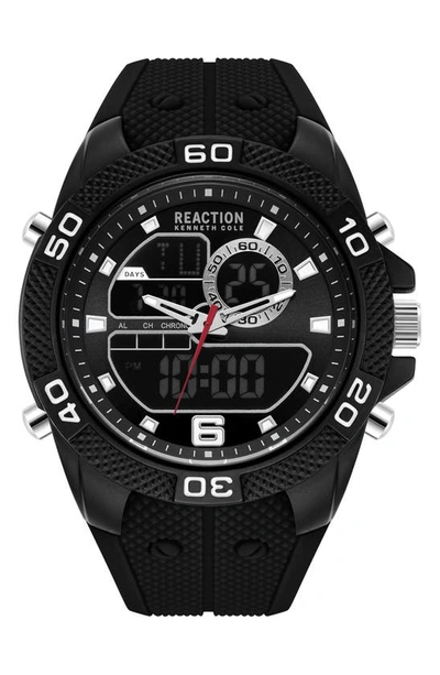 Kenneth Cole Reaction Silicone Strap Analog & Digital Watch, 50mm In Black