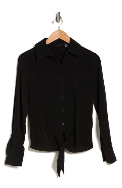 T Tahari Tie Front Long Sleeve Button-up Shirt In Black