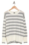 Bobeau Stripe Crewneck Pullover Sweater In Ivory/ Heather Grey